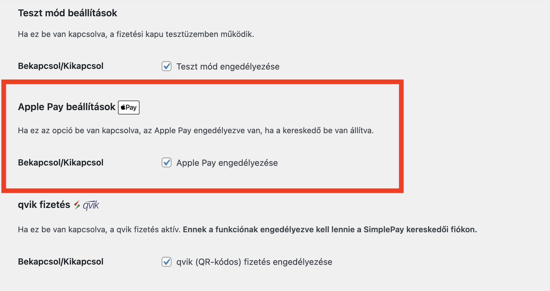 Apple Pay fizetési mód beállítások